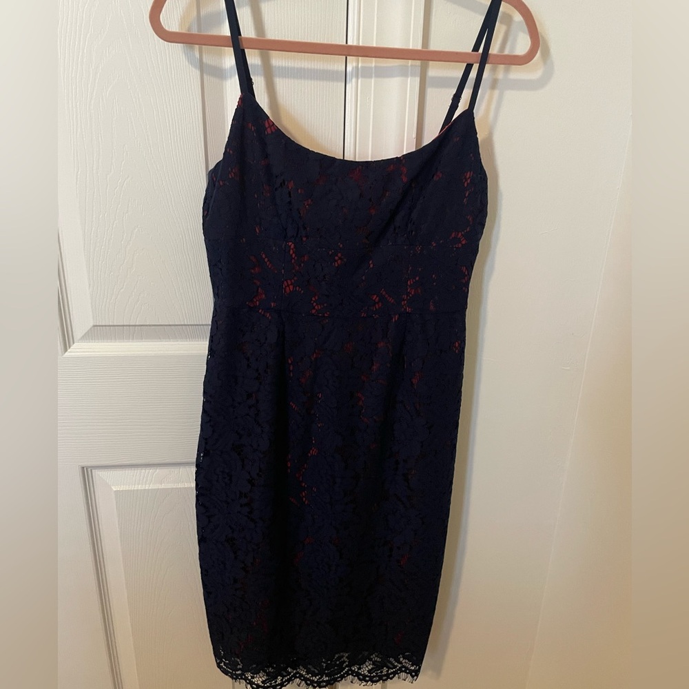 BCBG Navy & Red Lace Pencil Dress